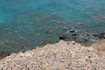 View of the sea with crystal clear turquoise waters in Fuerteventura
