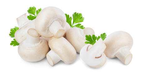 Fresh mushroom champignon isolated on white background with clipping path