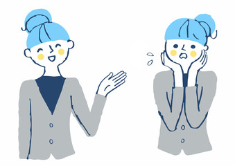 女性　喜ぶ表情と悩む表情　