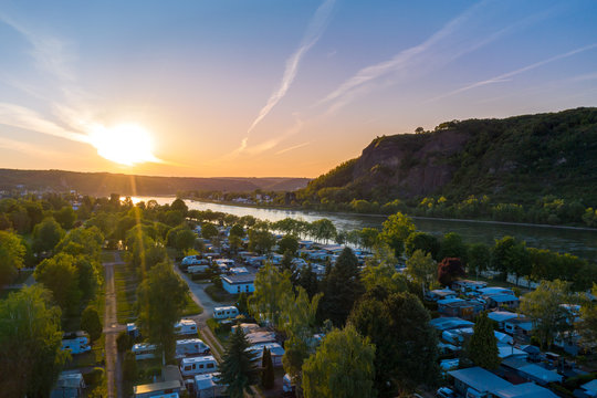 Rhine landscape and Erpeler Ley at sunset Remagen
