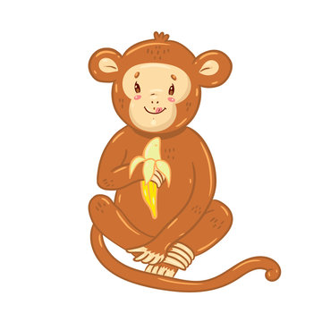 Cute monkey isolated on a white background. Vector graphics.