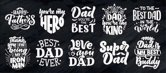 Set with lettering for Father's day greeting card, great design for any purposes. Typography poster. Vector illustration.