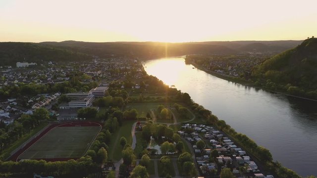 Rhine landscape and Erpeler Ley at sunset Remagen
