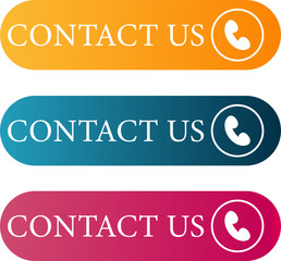 Contact us web buttons flat design template with color gradient. Vector isolated rectangular rounded web button elements set isolated on white background. Vector illustration