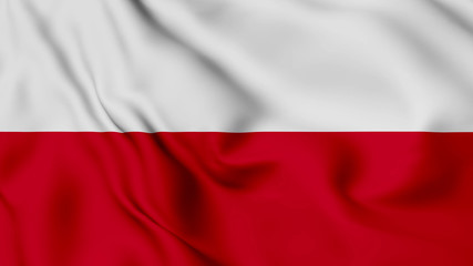 Poland flag is waving 3D animation. Poland flag waving in the wind. National flag of Poland .
