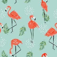 Papier Peint photo Flamingo Seamless pattern with flamingo silhouette. Summer time. Exotic Hawaii art background. Design for fabric, wallpaper, textile and decor.
