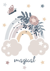 beautiful poster with floral rainbow - vector illustration, eps
