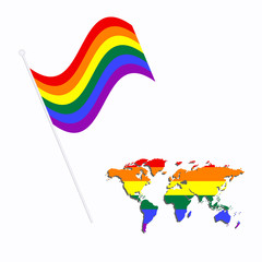 LGBT movement pride rainbow flag and world map colorful illustration - vector. Gay Pride. LGBT concept.