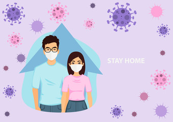 Avoid 2019-nCoV COVID-19. Set of Coronavirus concept stay at home during the coronavirus. vector illustration in flat design