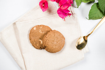 Obraz na płótnie Canvas Delicious homemade macadamia cookies, served at home.