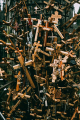 Heap of wooden crosses on the Hill of Crosses in Lithuania