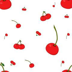 Red cherry seamless pattern for background or textiles prints. flat design vector.