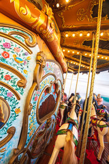 Ancient German Horse Carousel built in 1896 in Navona Square, Rome, Italy