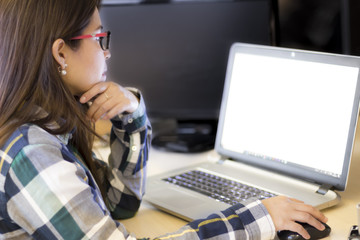 Beautiful latina girl work from home with her PC