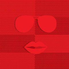 Face with sunglasses and red lips