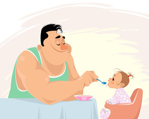 Father feeding his daughter