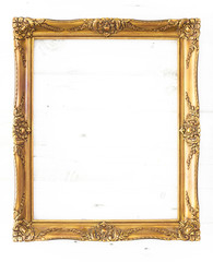 Golden picture frame isolated with copy space