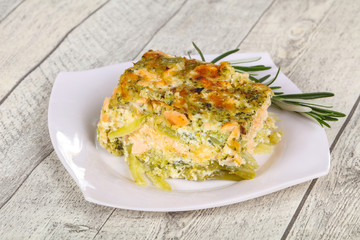 Tasty casserole with salmon and broccoli