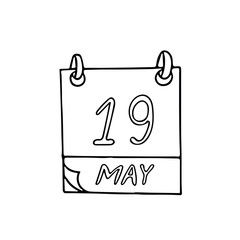 calendar hand drawn in doodle style. May 19. Day, date. icon, sticker, element
