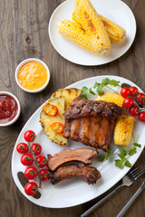 Plated Grilled Pork Ribs and Corn