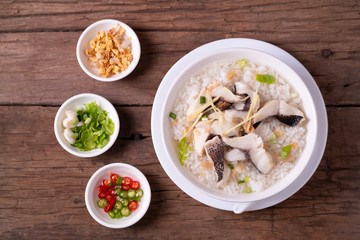 Fish Porridge,rice soup with sliced fish.Thai breakfast style
