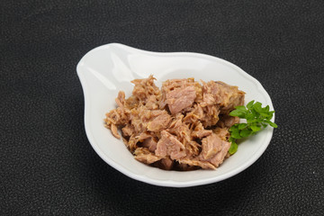 Canned tuna fish in the bowl