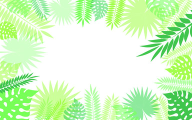 Fototapeta na wymiar Summer tropical banner with palm leaves and exotic plants. .Vector illustration for background, wallpaper