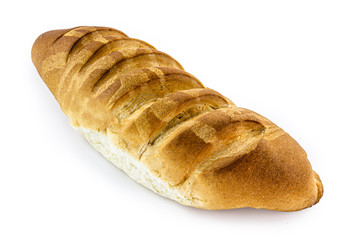 olive bread with olives, made in brazil. Organic homemade bread, vegetarian diet. Isolated on white background, high resolution image.