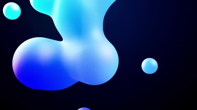 3d abstract background, droplets of molten wax with internal blue glow merge and fly apart in liquid. Seamless loop in 4k. Smooth animation of bubbles, metaball with inner glow. 73