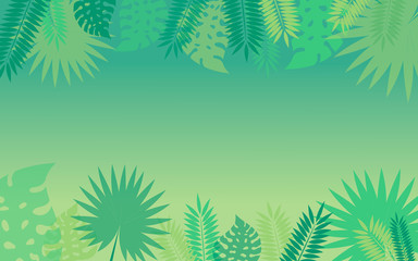 Fototapeta na wymiar Summer tropical banner with palm leaves and exotic plants. .Vector illustration for background, wallpaper
