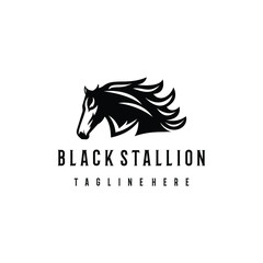 Black Stallion logo design. Awesome a black stallion silhoutte. A black stallion logotype.