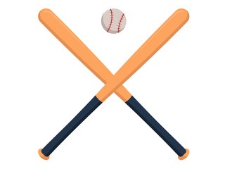 crossed two wooden baseball bats, the ball in the center