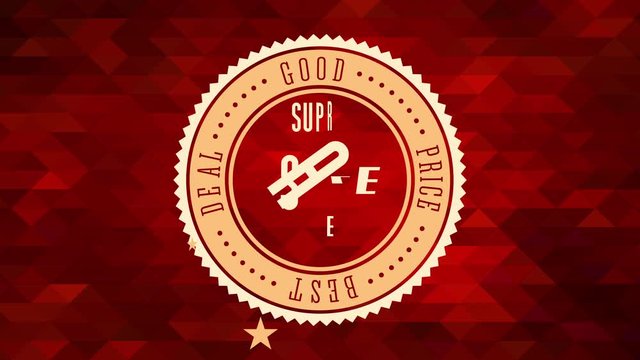 business campaign putting good price best deal around super sale on yellow circle over red triangular texture background