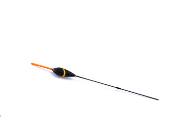 Fishing float with a long keel, for fishing rods on a white background, close-up