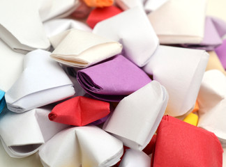 Origami paper hearts background
