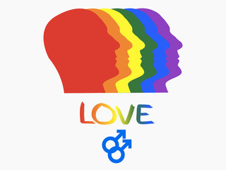 illustration of faces of men in profile, LGBT community, love of all genders, a couple of gays