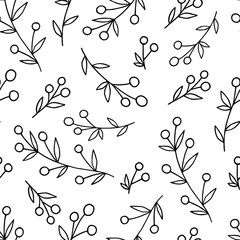 Doodle pattern with berries. Seamless pattern with hand drawnberries. Illustration in doodle style for wedding decoration, card, greeting, print and other christmas design.