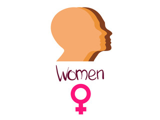 illustration of faces of girls in profile of different races, young women with a gender sign