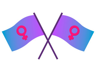 illustration of two crossed flags, feminism, girls power