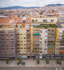 Spain, Barcelona, Aerial view of  buildings in the Eixample quarter.