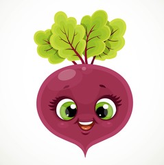 Cute little emoji red beetroot isolated on white background