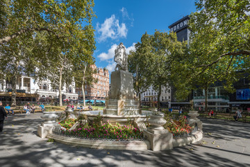 Leicester square, London, and Shakespeare's statue