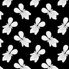 Seamless vector background. Black and white violet flower pattern. Suitable for packaging, for fabric. Notebook cover, wallpaper