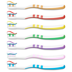 Set of toothbrush with toothpaste isolated on white background. Vector illustration.