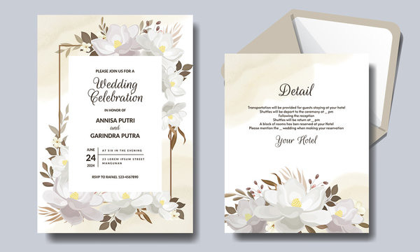 Beautiful floral frame wedding invitation card template Premium Vector