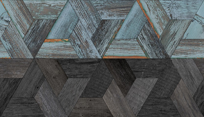 Weathered wood texture. Seamless  wooden floor with geometric pattern made of barn boards.