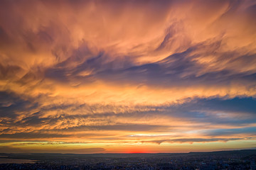 Amazing colorful clouds over the city. Varna, Bulgaria