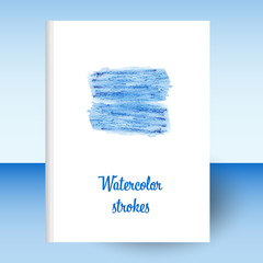 vector cover of diary or notebook hardcover - format A4 layout brochure concept - blue colored with water color strokes