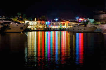 reflection in the sea of ​​night lights of the city of Marmaris