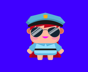 flat vector design of small characters, police woman